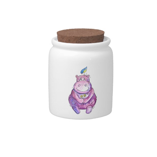 Cute Whimsical Purple Hippo Candy Jar (Front)
