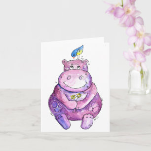 Cute Whimsical Purple Hippo Card