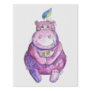 Cute Whimsical Purple Hippo Faux Canvas Print