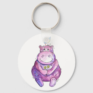 Cute Whimsical Purple Hippo Keychain