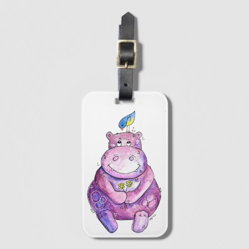 Cute Whimsical Purple Hippo Luggage Tag