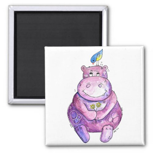 Cute Whimsical Purple Hippo Magnet