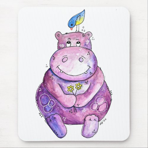 Cute Whimsical Purple Hippo Mouse Pad