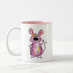 Cute Whimsical Purple Mouse Two-Tone Coffee Mug