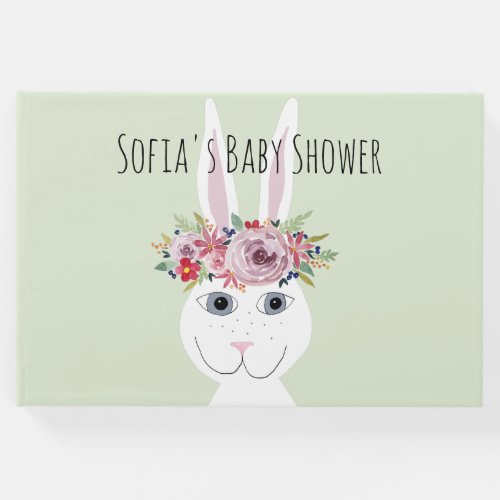 Cute Whimsical Rabbit and Flowers Baby Shower Guest Book