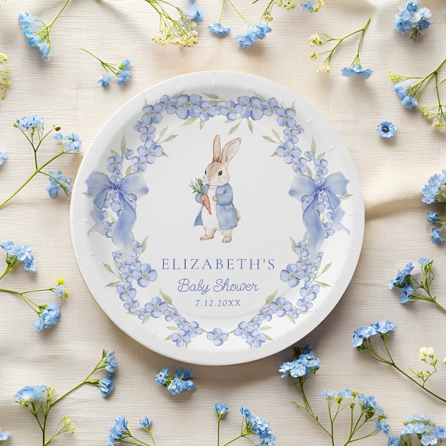 Cute Whimsical Rabbit Watercolor Baby Shower Paper Plates (Creator Uploaded)