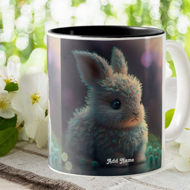 Cute Whimsical Rabbit Woodland Animal Personalized Two-Tone Coffee Mug (Creator Uploaded)