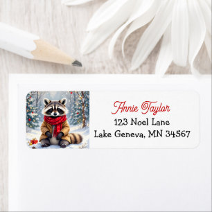 Cute Whimsical Raccoon Christmas Label