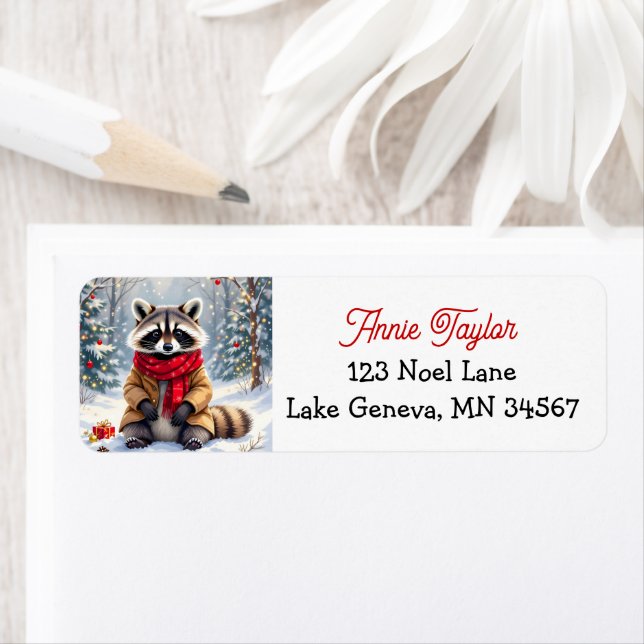 Cute Whimsical Raccoon Christmas Label (Insitu)