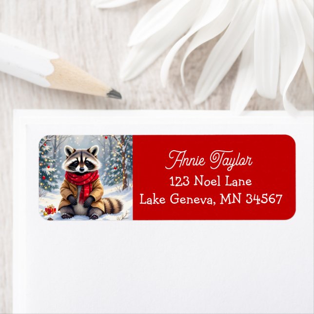 Cute Whimsical Raccoon Christmas Label (Insitu)