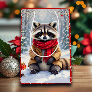 Cute Whimsical Raccoon Christmas Medium Gift Bag