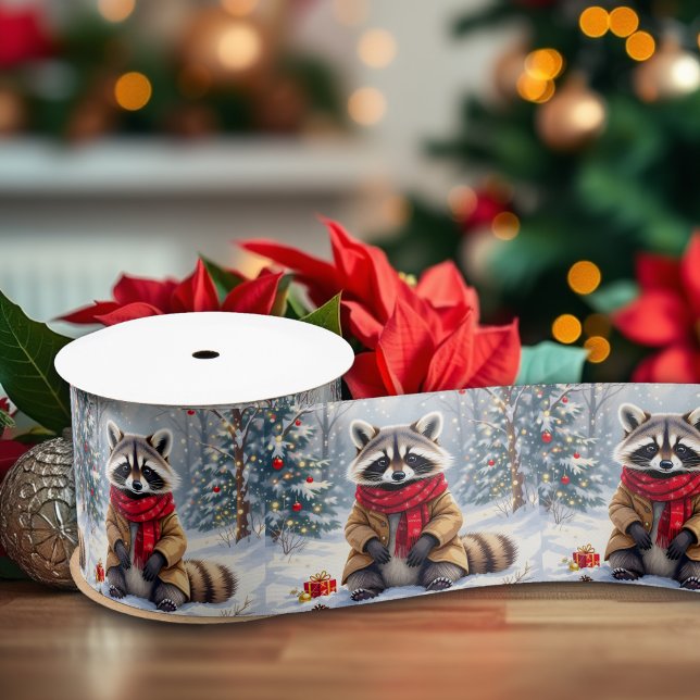 Cute Whimsical Raccoon Christmas   Satin Ribbon (Creator Uploaded)