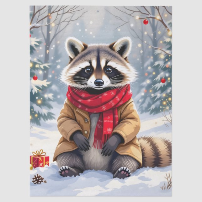 Cute Whimsical Raccoon Christmas   Tissue Paper (Front)