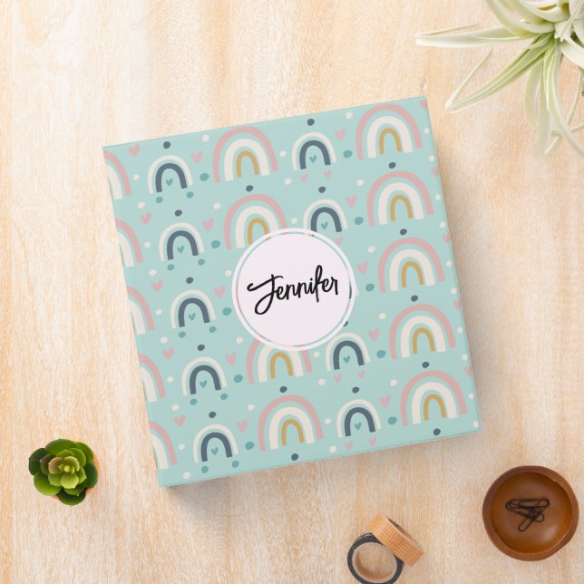 Cute Whimsical Rainbow Pattern 3 Ring Binder (In Situ)