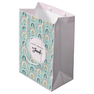 Cute Whimsical Rainbow Pattern Birthday Medium Gift Bag