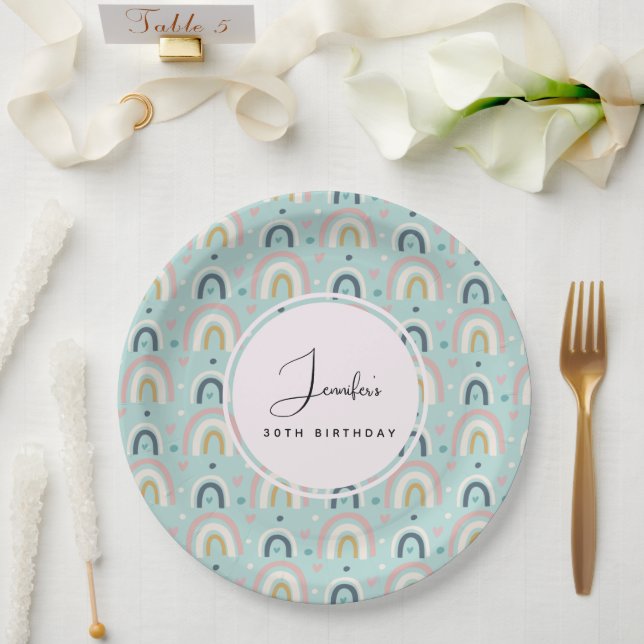 Cute Whimsical Rainbow Pattern Birthday Paper Plates (Wedding)