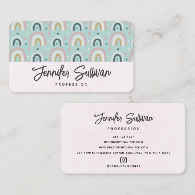 Cute Whimsical Rainbow Pattern Business Card (Front/Back)