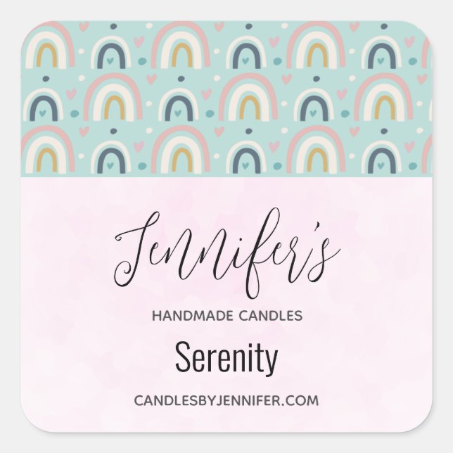 Cute Whimsical Rainbow Pattern Candle Business Square Sticker (Front)