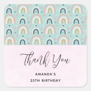 Cute Whimsical Rainbow Pattern Event Thank You Square Sticker