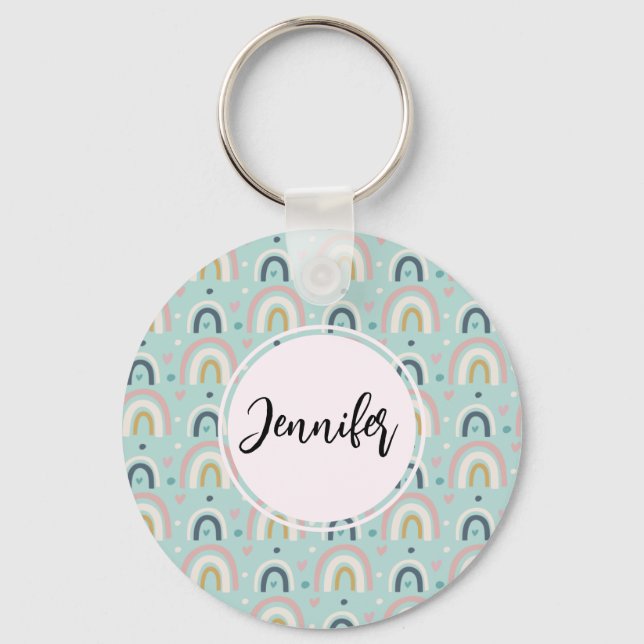 Cute Whimsical Rainbow Pattern Keychain (Front)