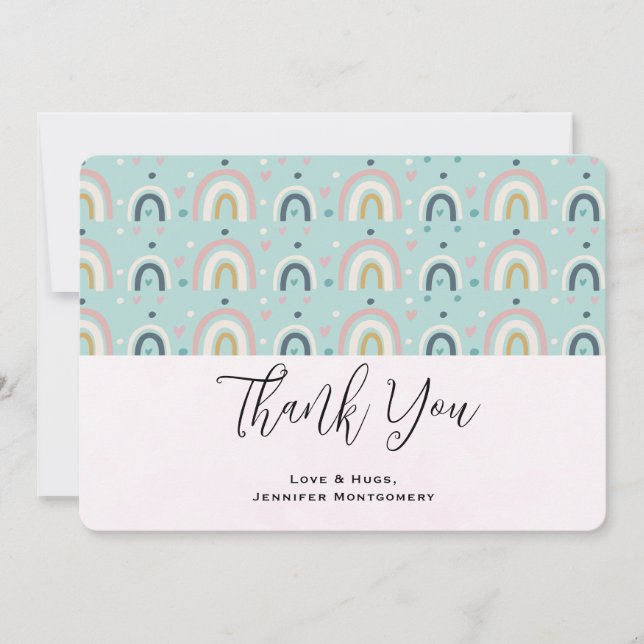 Cute Whimsical Rainbow Pattern Thank You Card (Front)