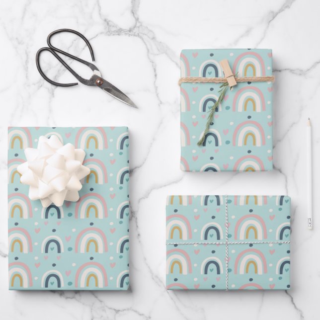 Cute Whimsical Rainbow Pattern Wrapping Paper Sheets (Front)