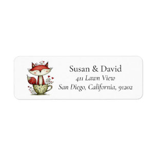 Cute Whimsical Red Fox Teacup Woodland Floral Label