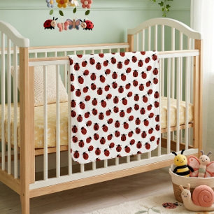 Cute Whimsical Red Ladybug Polka Dot Pattern Baby Blanket