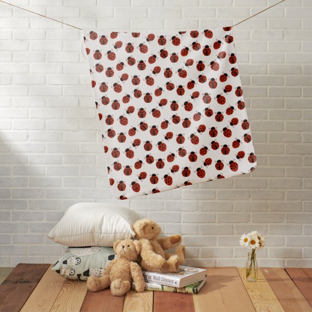 Cute Whimsical Red Ladybug Polka Dot Pattern Baby Blanket (In Situ)
