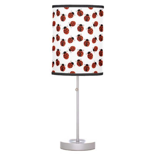 Cute Whimsical Red Ladybug Polka Dot Pattern Table Lamp