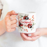 Cute Whimsical Red Ladybugs Flowers Kids Monogram Coffee Mug<br><div class="desc">Customizable name and monogram mug with cute whimsical painted ladybugs and flowers with faux glitter effect,  for a personalized gift for a child.</div>