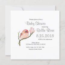 Cute Whimsical Redpoll Bird Baby Shower Invitation