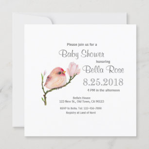 Cute Whimsical Redpoll Bird Baby Shower Invitation