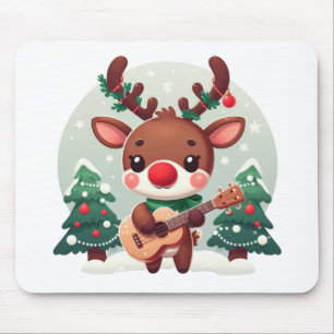 Cute Whimsical Reindeer with guitar Mouse Pad