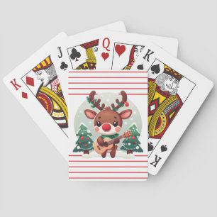 Cute Whimsical Reindeer with guitar Poker Cards