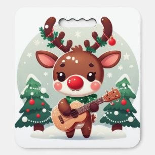 Cute Whimsical Reindeer with guitar Seat Cushion