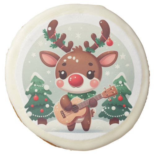 Cute Whimsical Reindeer with guitar Sugar Cookie