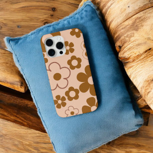 Cute Whimsical Retro Brown Flower Pattern iPhone 15 Pro Max Case