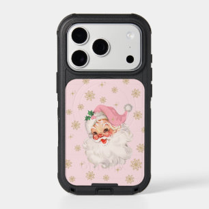 Cute Whimsical Retro Pink Santa Christmas Pattern iPhone 17 Pro Case