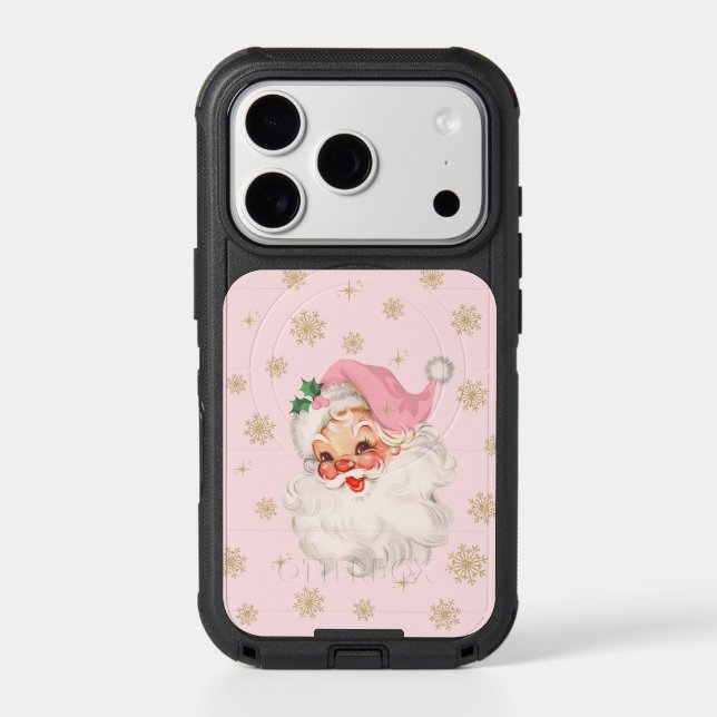 Cute Whimsical Retro Pink Santa Christmas Pattern Otterbox iPhone Case (Back)