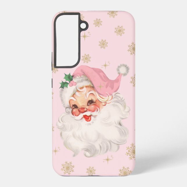 Cute Whimsical Retro Pink Santa Christmas Pattern Samsung Galaxy Case (Back)