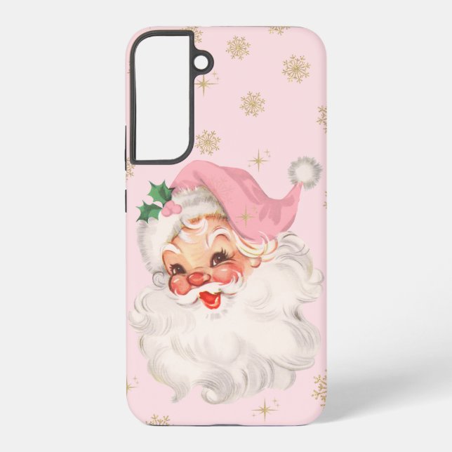 Cute Whimsical Retro Pink Santa Christmas Pattern Samsung Galaxy Case (Back)