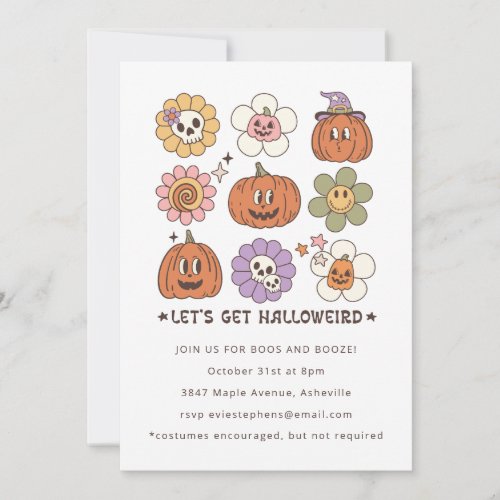 Cute Whimsical Retro Pumpkin Face Halloween Party Invitation