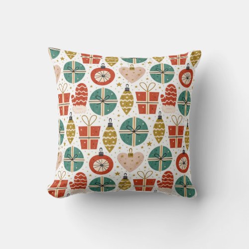 Cute Whimsical Retro Scandinavian Christmas Throw Pillow