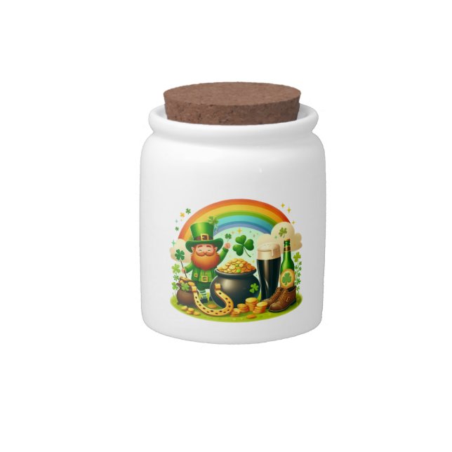 Cute, whimsical Saint Patrick's Day Candy Jar (Front)