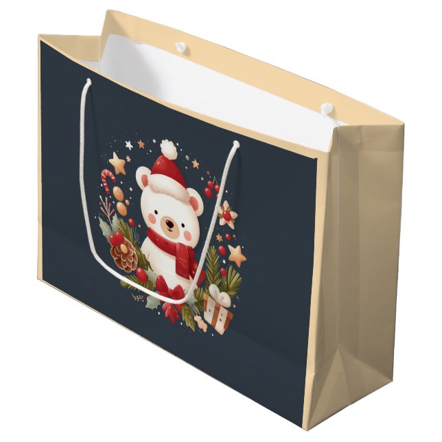 Cute/Whimsical Santa Bear Gift Bag (Front Angled)