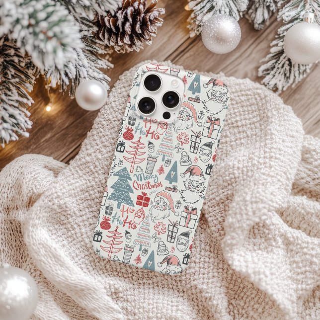 Cute Whimsical Santa Christmas Tree Pattern Pink Case-Mate iPhone Case (Creator Uploaded)