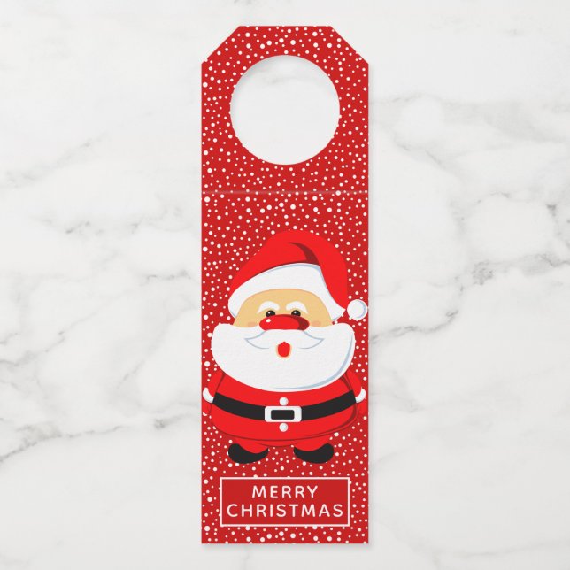 Cute whimsical Santa Claus Christmas Bottle Hanger Tag (Front)