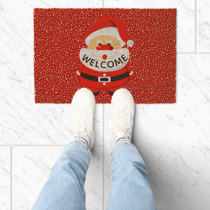 Cute whimsical Santa Claus, Christmas holiday Fiber Doormat