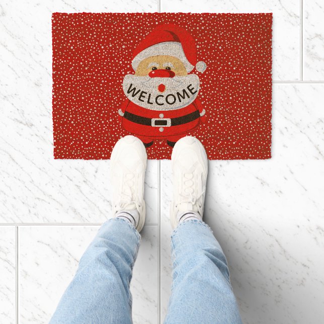 Cute whimsical Santa Claus, Christmas holiday Fiber Doormat (Insitu)